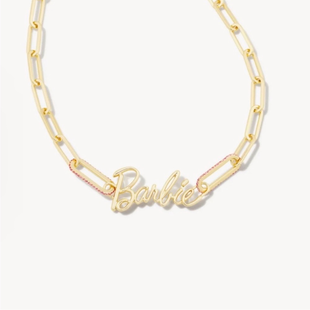 Kendra Scott Barbie Gold Link and Chain Necklace in Pink Crystal
